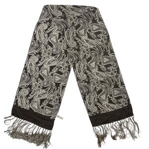 Casual Corner 100% Silk Scarf Brown White With Fringe 54 in Length 10 in Wide‎